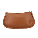 Brown leather shoulder bag with top zip and metal ring handles