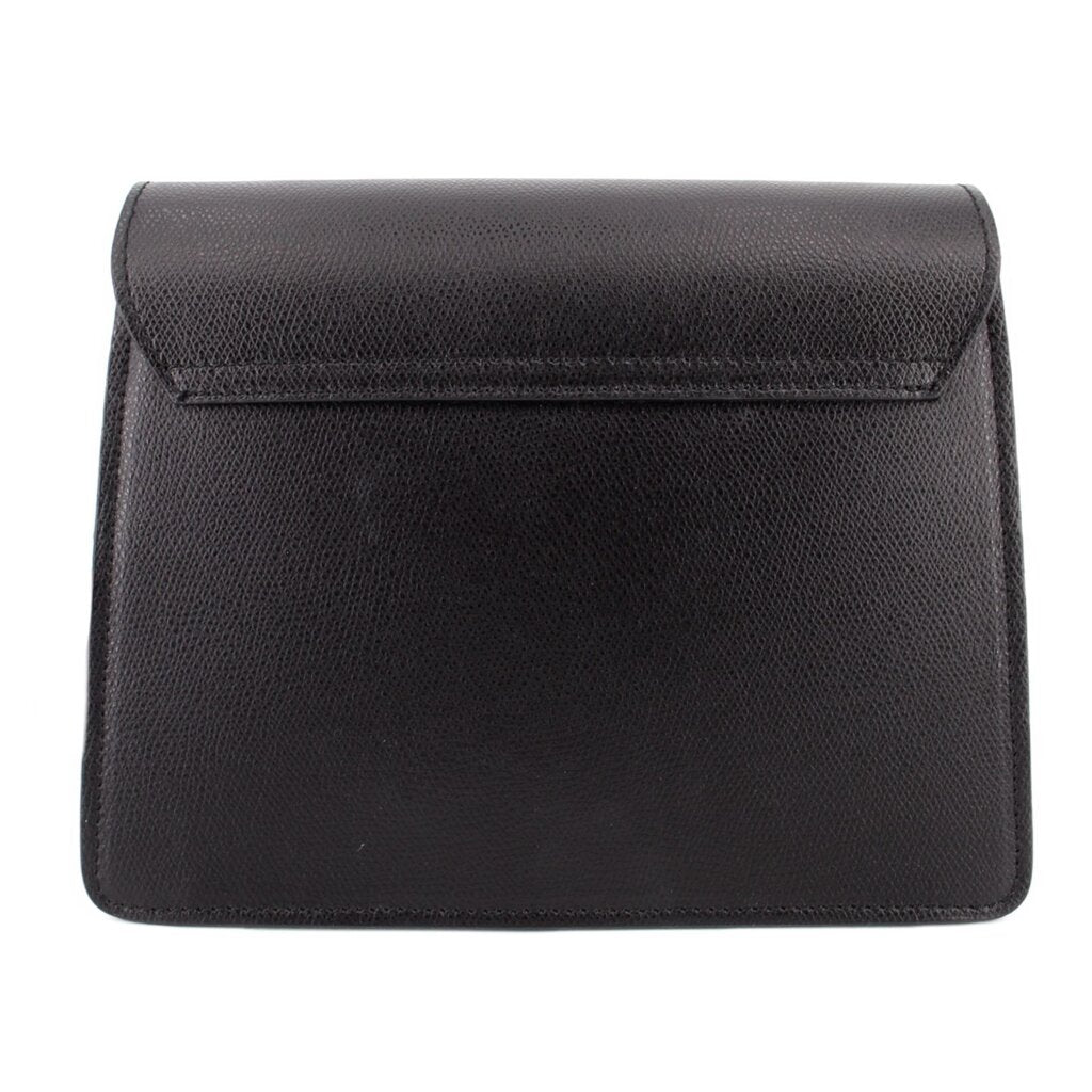 Black leather-look crossbody bag with front flap and top seam details