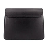 Black leather-look crossbody bag with front flap and top seam details