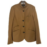 Rag & Bone caramel wool jacket with stand collar, four buttons, and front welt pockets