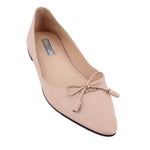 PRADA nude Saffiano leather flat with pointed toe and bow detail