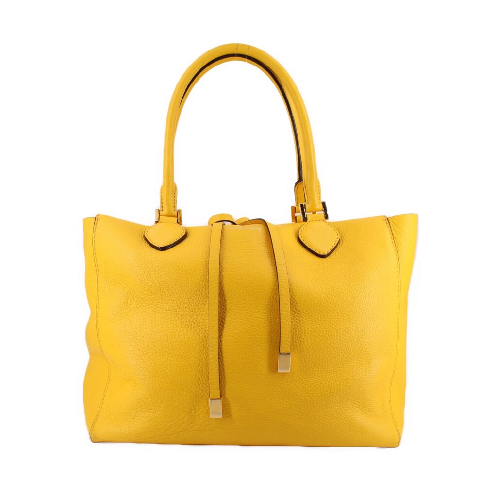 Michael Kors Miranda yellow pebbled leather tote with twin handles and long front tabs