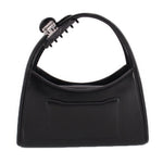 Black crossbody bag back with stitched patch pocket and claw clip handle