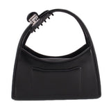 Black crossbody bag back with stitched patch pocket and claw clip handle