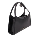 MARC JACOBS black bag shown from the side, with claw clip handle and open top