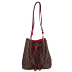 Louis Vuitton Monogram NeoNoé MM bucket crossbody bag with red trim and shoulder strap