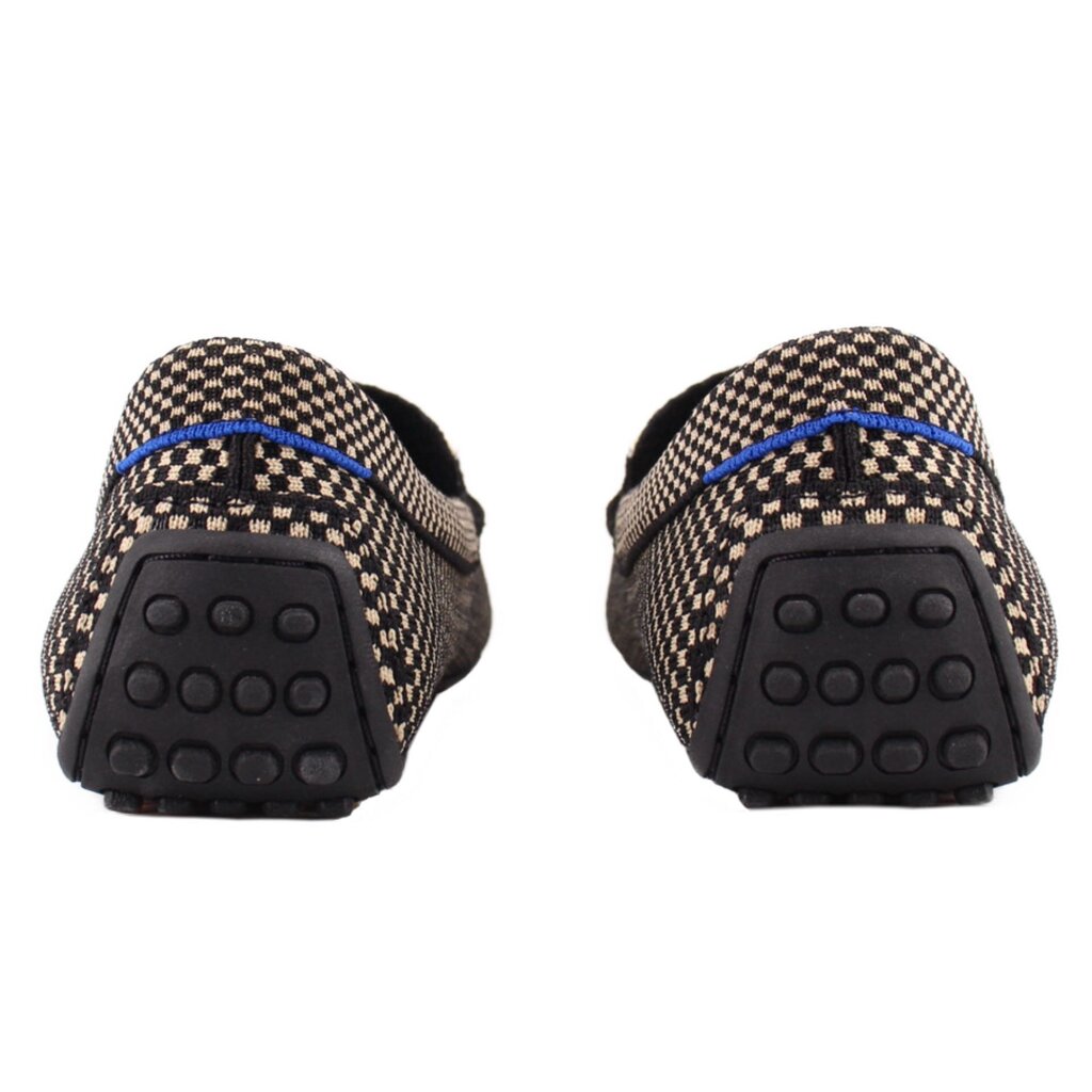 Pair of checkered loafers showing heel tabs and rubber heel grips
