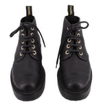 Pair of CHANEL black lace-up platform ankle boots shown from the front