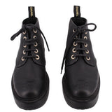 Pair of CHANEL black lace-up platform ankle boots shown from the front