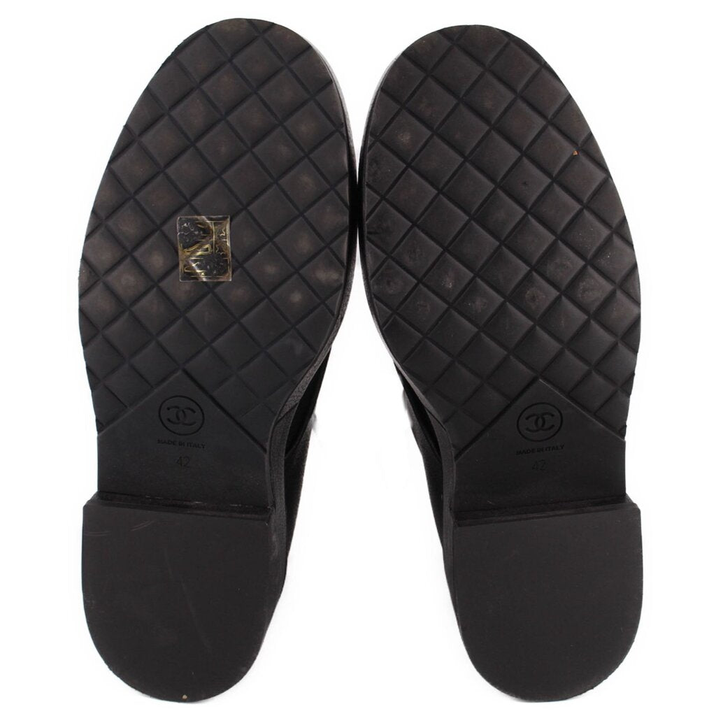 CHANEL black boot soles with diamond-pattern tread and block heels