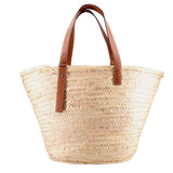 LOEWE natural palm-leaf tote with long brown leather handles, back view