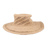 LOEWE natural raffia hat with a broad brim and openwork crown, shown from the back