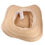 LOEWE natural raffia hat viewed from above, showing the lined inner band and woven brim