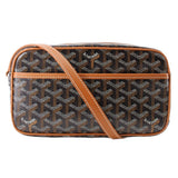 GOYARD Cap-Vert PM crossbody bag in black patterned canvas with tan leather trim and shoulder strap