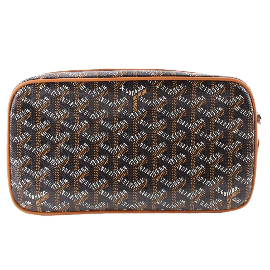 GOYARD Cap-Vert PM bag with patterned black canvas front and tan leather edging