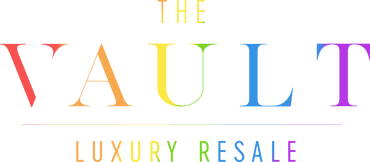 The Vault Luxury Resale full logo, in rainbow colors for June.