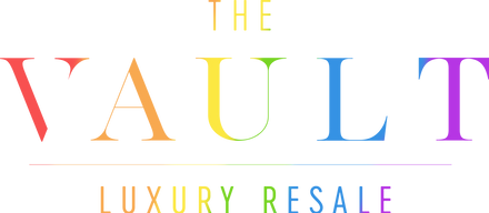 The Vault Luxury Resale full logo, in rainbow colors for June.