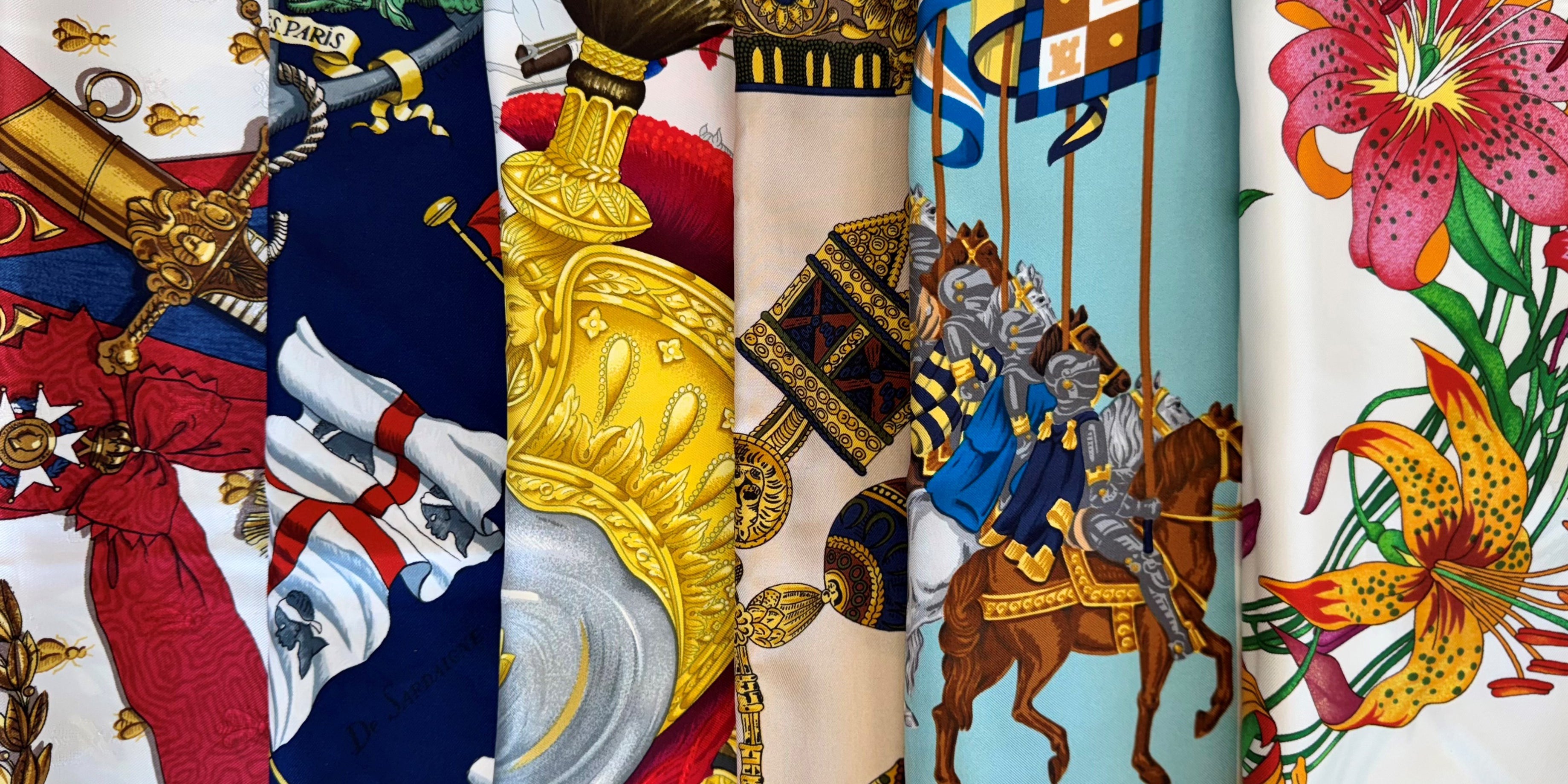 A collection of various silk scarves