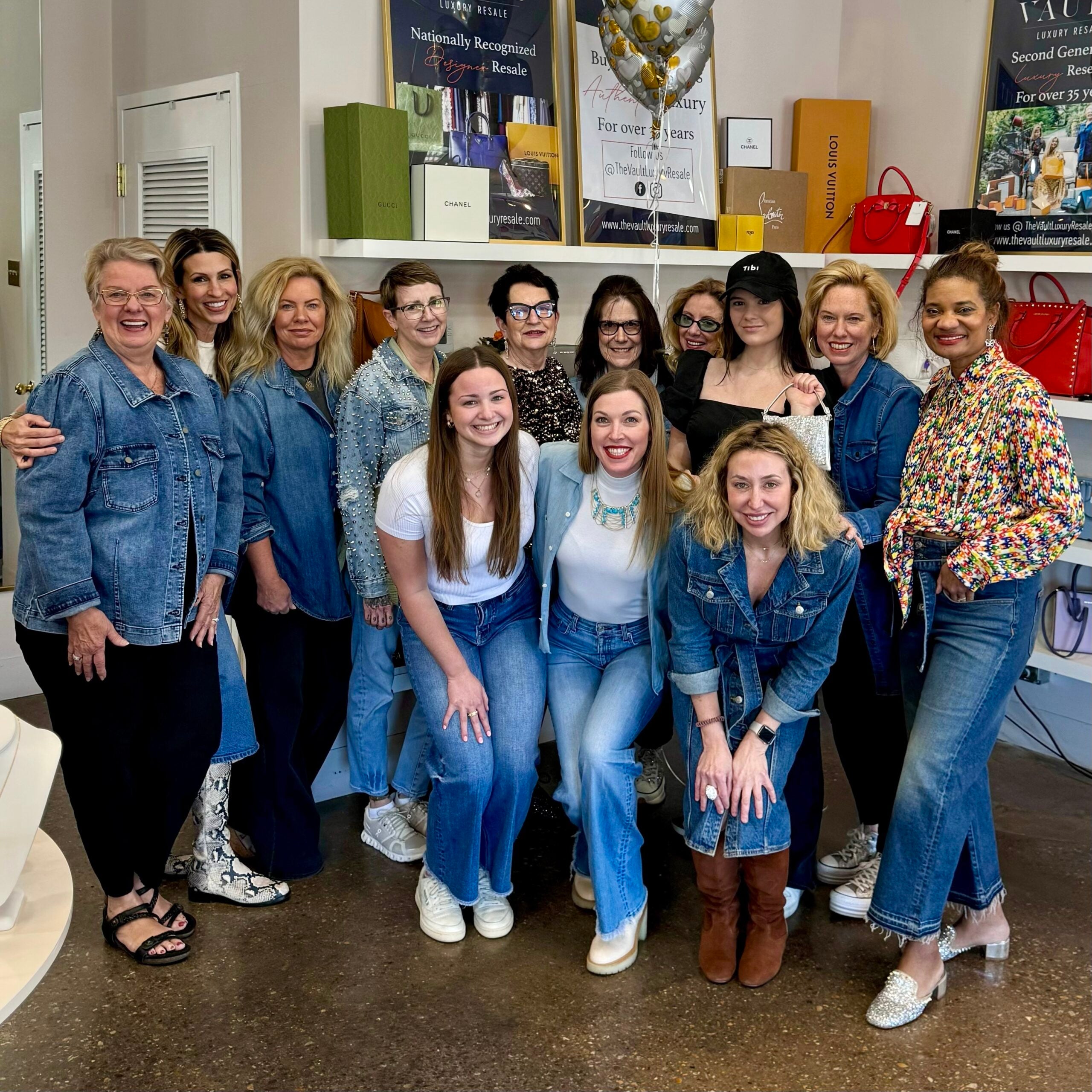 A photograph of the Vault Girls, all wearing denim.